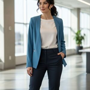 Headline: Ricki’s Collarless Open-Front Blazer - Teal Blue - Size Small